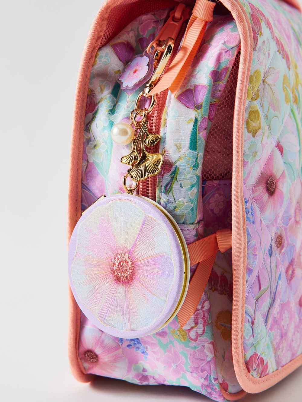 Compact Mirror Keychain, Superbloom Pink Purple Gold Floral, Urban Outfitters - Picture 3 of 7